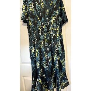 Torrid Midi Bubble Charm Flutter Sleeve Dress Black Green Plus Size 2X